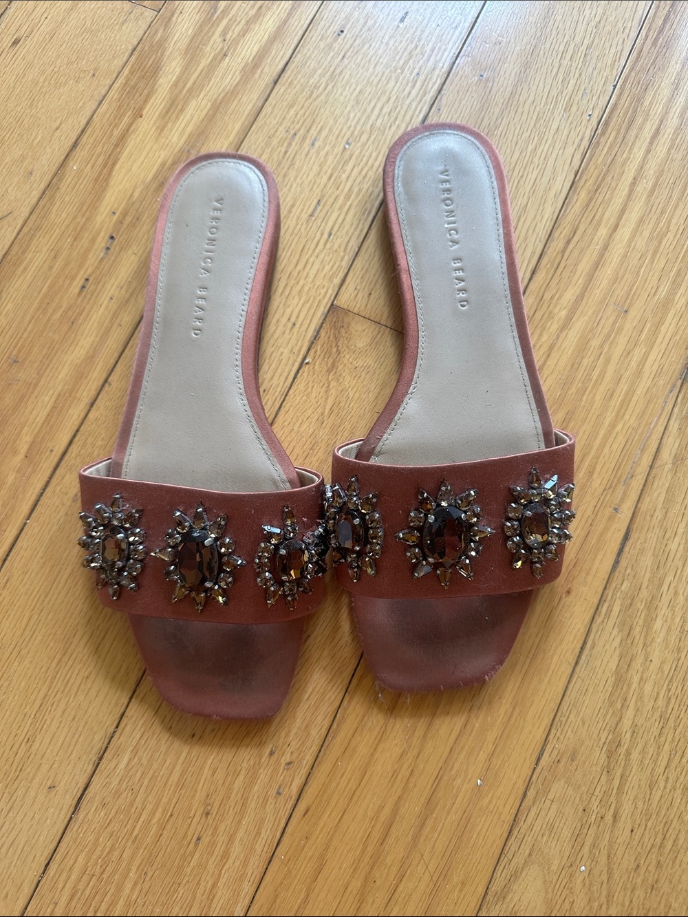 Veronica Beard Rose-Tone Jeweled Slide Mules